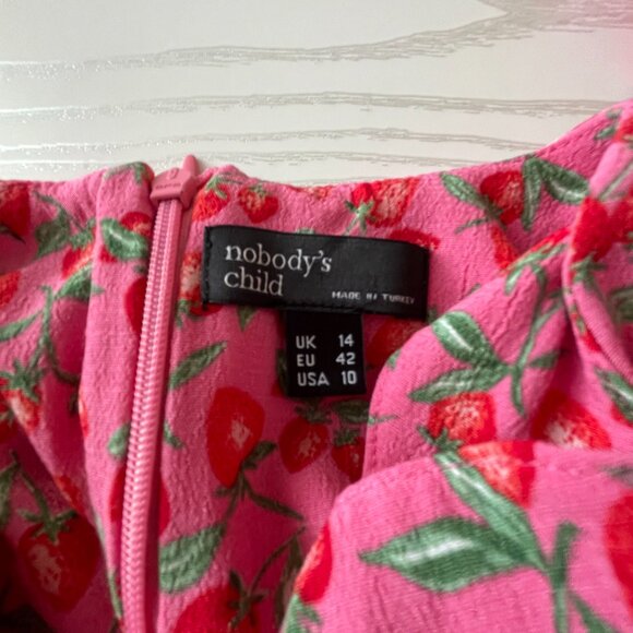 Nobody's Child Women's Midi Maxi Dress 10 Pink Strawberry Ruffle Modest Spring - Picture 4 of 7